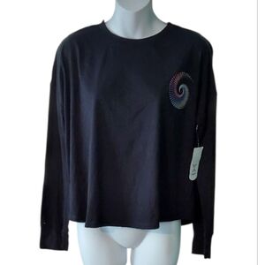 NWY L 14.5/16.5 PLUS  Xersion Black Long Sleeve Tee with Colorful Star Pinwheel
